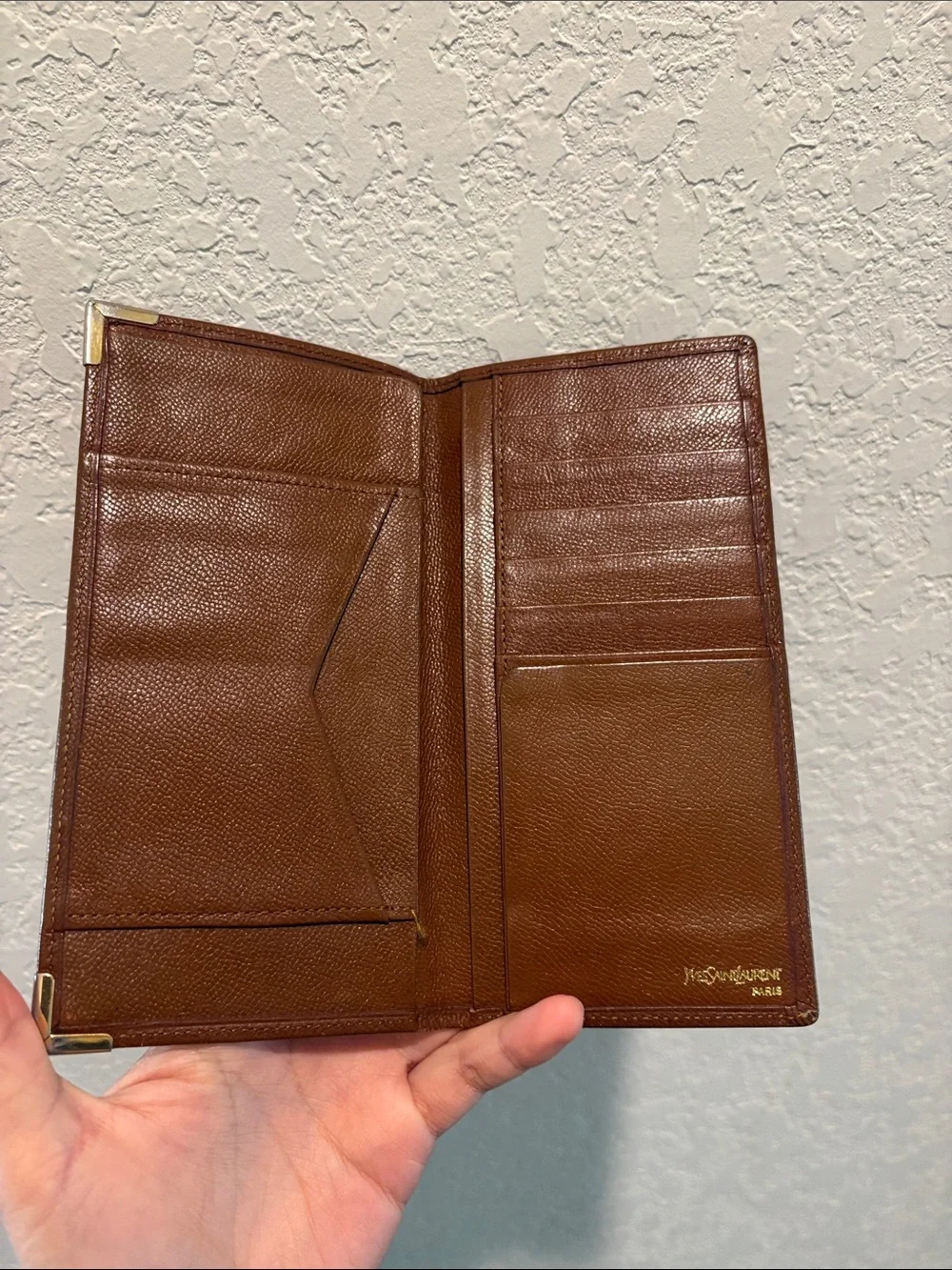 Saint Laurent YSL Brown Leather Long Bifold Holder